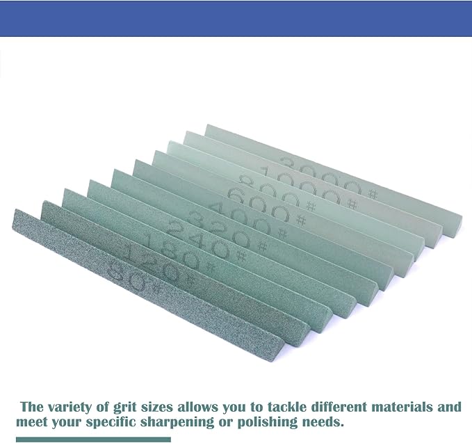 10pcs Triangular Sharpening Stone Sticks Set, 5.92inch Green Silicon Carbide Oil Stones, Grit Sizes 80#-3000# for Models, Metal, & Knife Cutting Tools