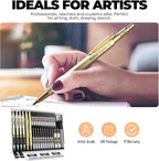 Nicpro 37PCS Gold Art Mechanical Pencil Set, 4PCS Metal Drafting Pencil 0.3/0.5/0.7/0.9 mm & 2PCS 2mm Lead Holder (6B 4B 2B HB 2H 4H) School Supplies for Sketching Drawing with 23 Tube Lead Refills