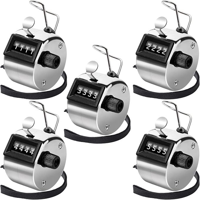 Handheld Mechanical Counter Clicker, 5 Pcs 4-Digital Number Tally Click Counter for School Event Golf Sports Office Stadium