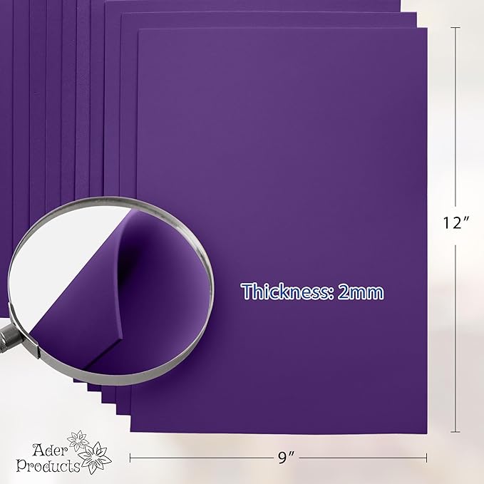 Purple EVA Foam Sheets for Crafts, 9 x 12 Inch, 2mm Thickness – Ideal for DIY Arts and Crafts, Foam Paper for Kids, Cosplay and Costumes - 15 Pack