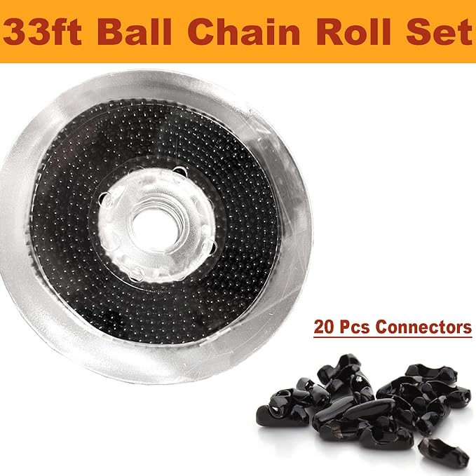 Jishi Steel Ball Chain Bead Dog Tag Chain Beaded Necklace Chains for Jewelry Making Bracelet Military Crafts, Silver Metal Pull Chain Small Ball Bead Chain Roll w/20 Connectors (Black, 33ft 2.4mm)