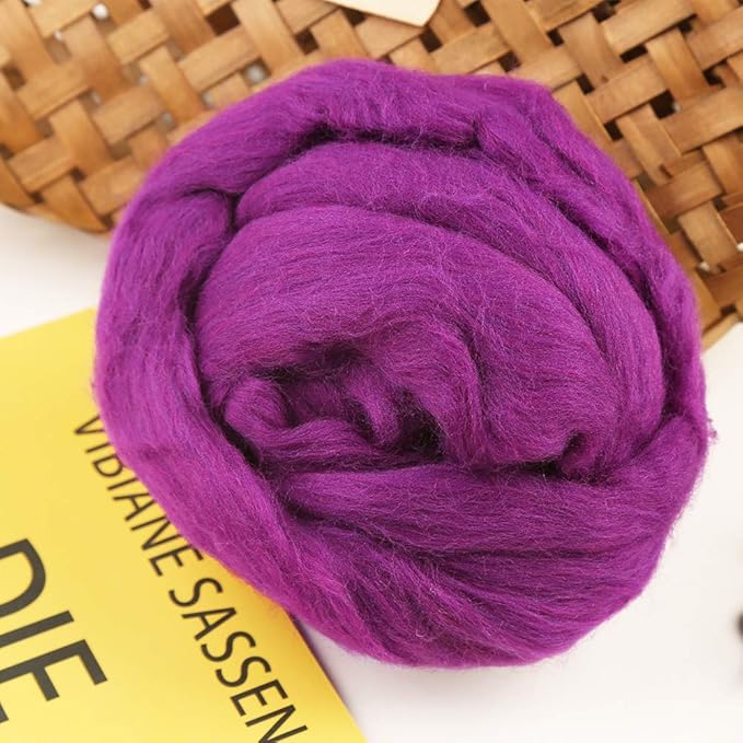 3.53oz Wool Roving Yarn, Fiber Roving Wool Top, Needle Felting Supplies, Pure Wools, Chunky Yarn, Spinning Wools for Needle Felting Wet DIY Hand Spinning (Purple)