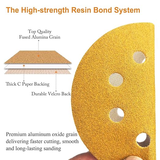 5-Inch 8-Hole Hook and Loop Sanding Discs 80-Grit Random Orbit Sandpaper, 50-Pack