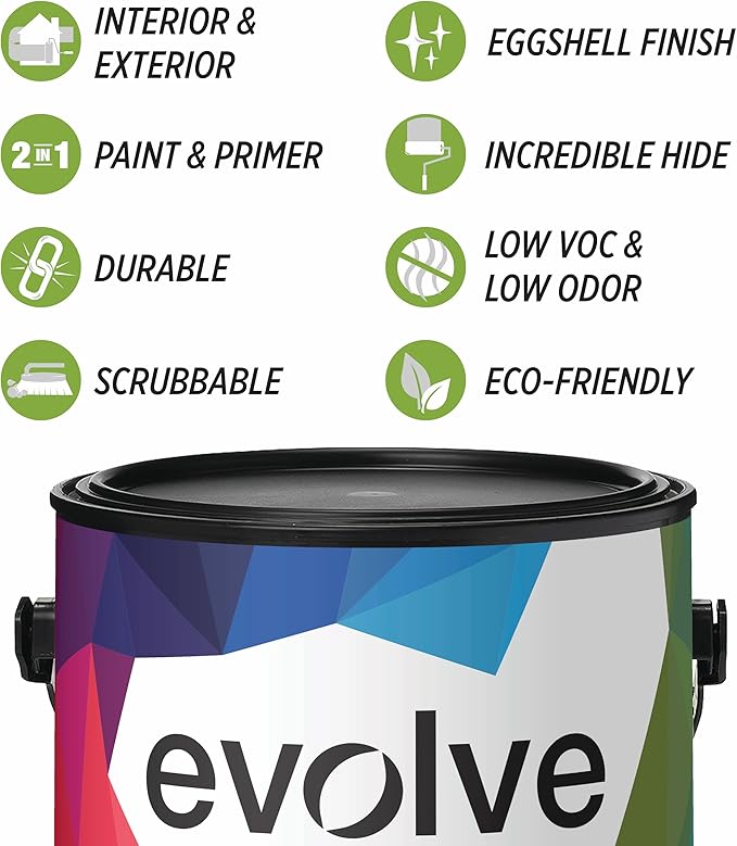 EVOLVE Paint & Primer: Environment-friendly, Low Sheen with One-coat Coverage for Interior & Exterior surfaces (Black Iron, 5-Gallon)
