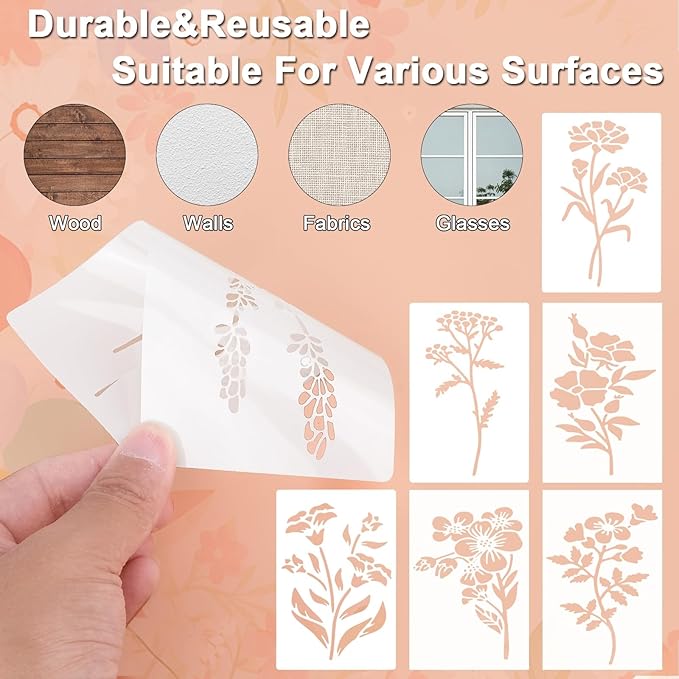 Flower Stencils for Painting Reusable 24PCS Wall Stencil for Crafts Leaf Stencils Templates for DIY Home Decor Art Projects