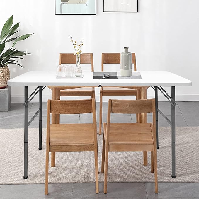 4 FT Folding Table, Plastic Portable Tables for Dining Parties Card Picnic Camping, Granite White