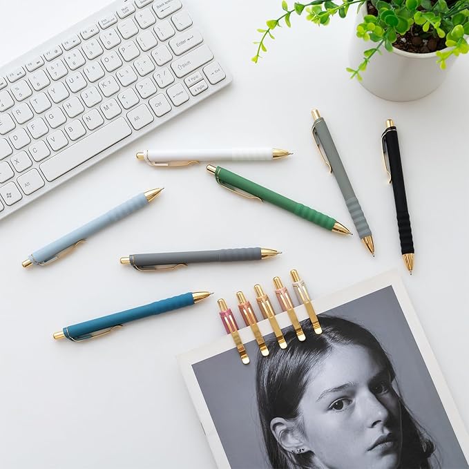 Ballpoint Pens Black Ink Ball Point Pen with Super Soft Grip Medium Point 1.0mm Office Pens (Gold 12-count)