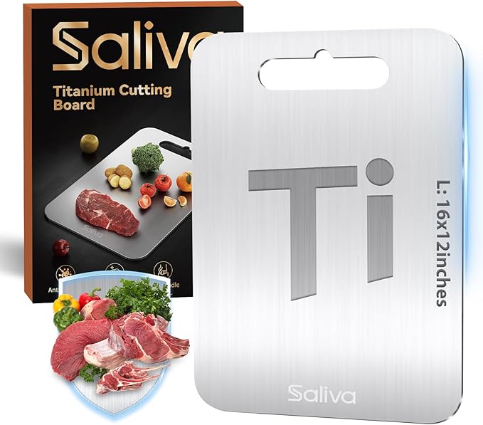 Saliva Titanium Cutting Boards for Kitchen, Cutting Board Double Sided Food Grade, Dishwasher Safe, No Blunt Knife, Chopping Boards with Handle for Meat, Fruit & Vegetable (16x12in)