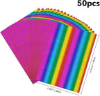 Briartw 20x29cm Hot Foil Paper 50 Sheets Pack Toner Reactive Foil Hot Stamping Foil Paper by Laser Printer and Laminator for Scrapbooking Craft Cardmaking DIY Album (Straight Colorful, 50 Sheets)