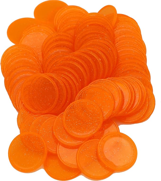Set of 100 Opaque Plastic Learning Counters Mini Poker Chips Game Tokens with Storage Box (Starry Orange, 1.26 Inch)
