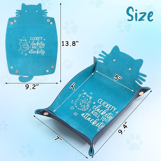Blue Cat Dice Tray Novelty Purple Cat Shape PU Leather Dice Tray for Rolling Portable Dice Holder Desk Organizer DND Accessories Unique Gift for RPG Game Players