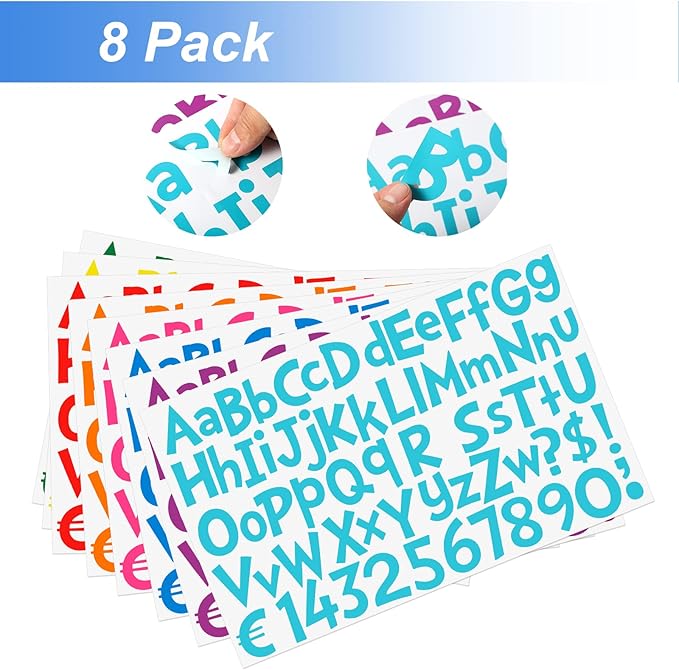 TaoBary 544 Pcs 2 Inch 16 Sheets Large Letter Stickers, Upper and Lower Case, Adhesive Vinyl Alphabet Sticker for Bulletin Board, Poster, Bottle, DIY, Notebook(Colorful,2 Inch)