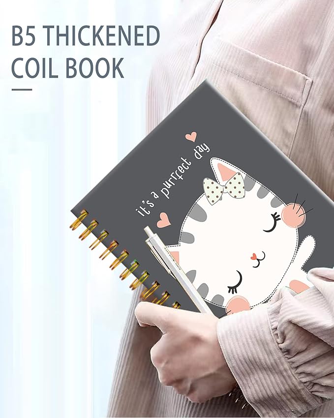 iampanda Spiral Journal Notebook,Strong Twin-Wire Binding with Premium Paper for Girl Women,60 Sheets A5 College Ruled Notebook/Journal,Perfect for School Office Home Gifts,Cute Cat