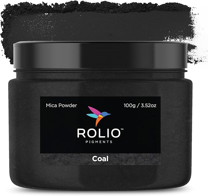 Rolio - Mica Powder - 100G / 3.5oz of Pigment for Paint, Dye, Soap Making, Nail Polish, Epoxy Resin, Candle Making, Bath Bombs, Slime - (Coal)