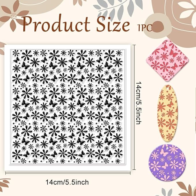 CHGCRAFT Daisy Polymer Clay Texture Sheets Butterfly Silicone Texture Stamp Clay Texture Mat Flower Modeling Pattern Pad Texture Sheets for Polymer Clay Jewelry and Clay Earrings Tools