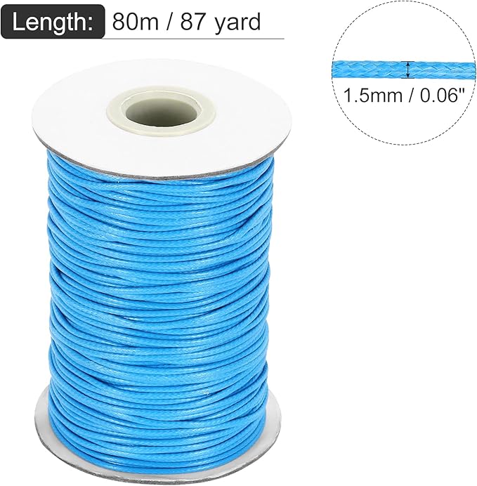 MECCANIXITY Waxed Cord 1.5mm Waxed Thread 87 Yard Wax String Leather Cord for Bracelet Making, Necklaces, Beading, Jewelry Making and DIY Crafts(Blue)