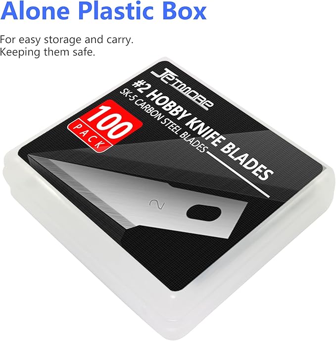 100 Pack Craft Hobby Blades #2 Craft Knife Blades Refill Hobby Knife Replacement Blade with Storage Box for Art and Crafting Scrapbooking Supplies Cutting Caving Stencil