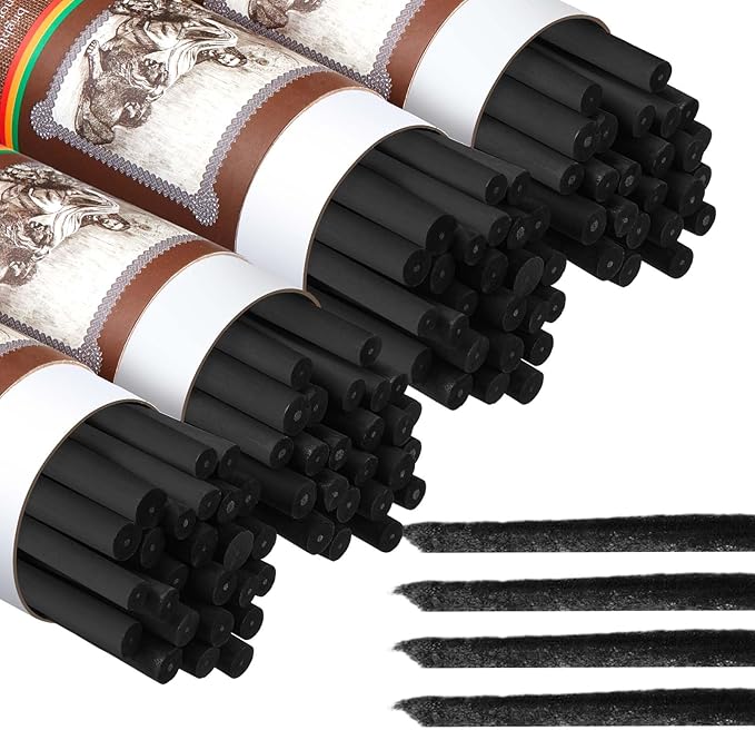 Gueevin 100 Pcs Willow Charcoal Sticks, Willow Charcoal, Artists, Beginners, Students, Perfect for Sketching, Drawing, Shading, and Fine Art Christmas Gifts for Art (7-9mm)