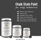 Chalky Chicks All-in-One Chalk Paint for Furniture or Cabinet -32Fl Oz-Matte Finish Gun Metal Gray (Dark Gray) for Metal, Wood Furniture Paint - No Sanding All-in-One for Home Decor & Crafts, USA Made