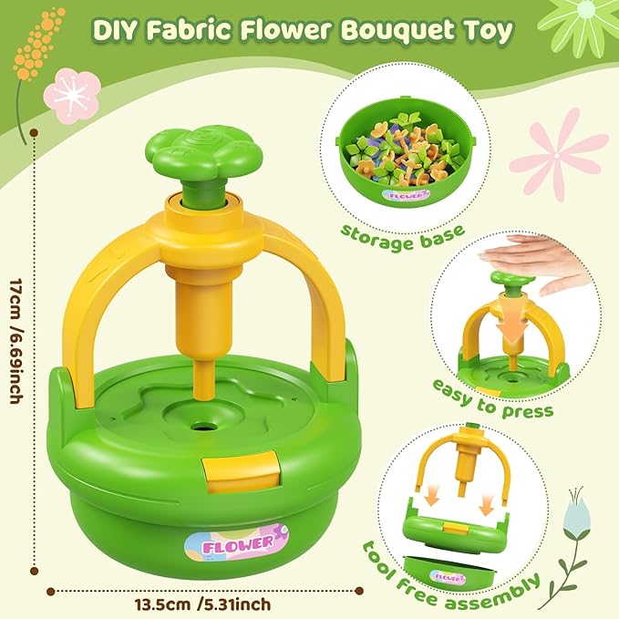 TingingYuli Arts and Crafts Kit for Kids Ages 4-8, Flower Bouquet Toys,DIY Flower Market Toys,Build Your Bouquet,Educational Christmas Birthday Gifts for 3 4 5 6 7 8 9 Year Old Girls-Green