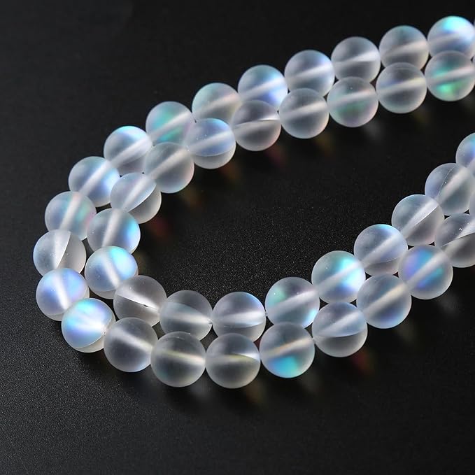 32pcs 10mm Natural White Mystic Aura Quartz Beads Frosted Matte Moonstone Round Loose Beads For Jewelry Making DIY Bracelet Necklace 15"