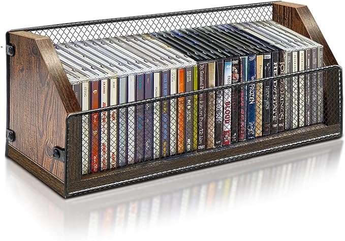 CD Storage Holder CD Case, Wooden CD Organizer Rack, Retro-style CD Rack Shelf Holds Up 32 CDs, Perfect Ideal for Storaging CDs and CD Jewel Cases on Destop or Cassette
