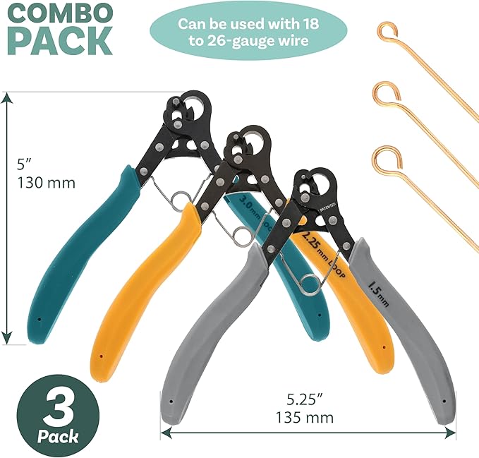 The Beadsmith One Step Loopers Combo Pack – Includes 1.5 mm, 2.25 mm & 3 mm Looper Pliers, Use With 18-26g Craft Wire, 3 pc