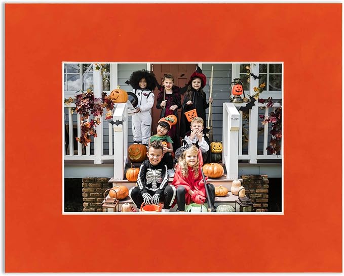 Pack of Ten Acid Free 8x10 Mats Bevel Cut for 5x8 Photos - Orange Suede Precut Matboards With Backing Boards and Self Seal Photo Mat Bags For Pictures, Photos, Framing - 4-ply Thickness