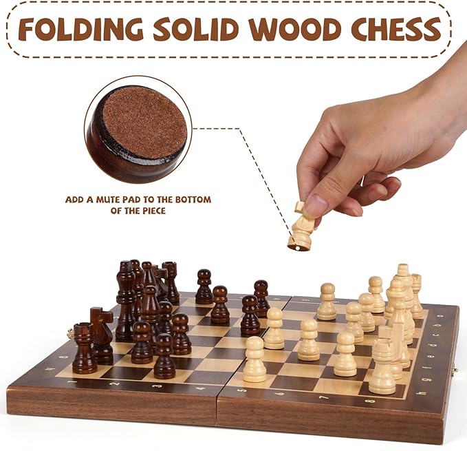 Magnetic Travel Chess Set 12-inch Wooden Magnetic Chess Board 2 Extra Queen Folding Chessboard for Storage Toys & Games for Adults Vintage Chess Game – Family Board Games Educational Toy Sets