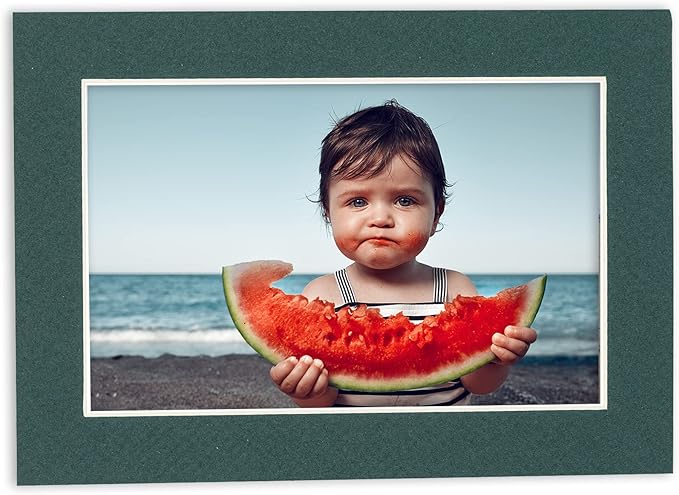 8x10 Mat Bevel Cut for 5x8 Photos - Acid Free Forest Green Precut Matboard With Backing Board and Crystal Clear, Self Seal Photo Mat Bag - For Pictures, Photos, Framing - 4-ply Thickness