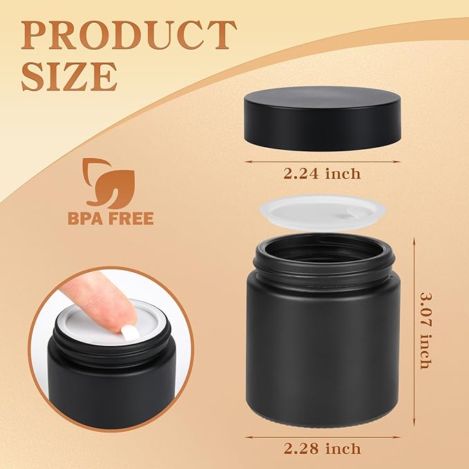 Glass Jars with Lids,Eco-Friendly Cosmetic Containers with Airtight Black Lids & Liners, Multi-Color Options for Cream, Lotion, Body Butter, DIY Skincare Travel Jars (Frosted Black, 4oz)