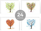 Seasons of Life Note Card Assortment Pack/Set Of 24 Greeting Cards And White Envelopes / 4 7/8" x 3 1/2" Cards Featuring 4 Seasonal Tree Designs