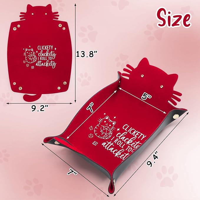 Red Cats Dice Tray Novelty Cat PU Leather Rolling Dice Tray Portable Dice Holder Cute Cat Desk Organizer Funny Gift for RPG, DND Game Players