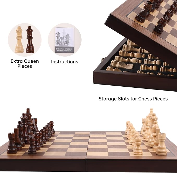 Premium Wooden Chess Set with Protective Carry Bag - 15" Folding Chess Board & Chess Pieces - Classic Strategy Game for Adults & Kids for Chess Lovers, Beginners