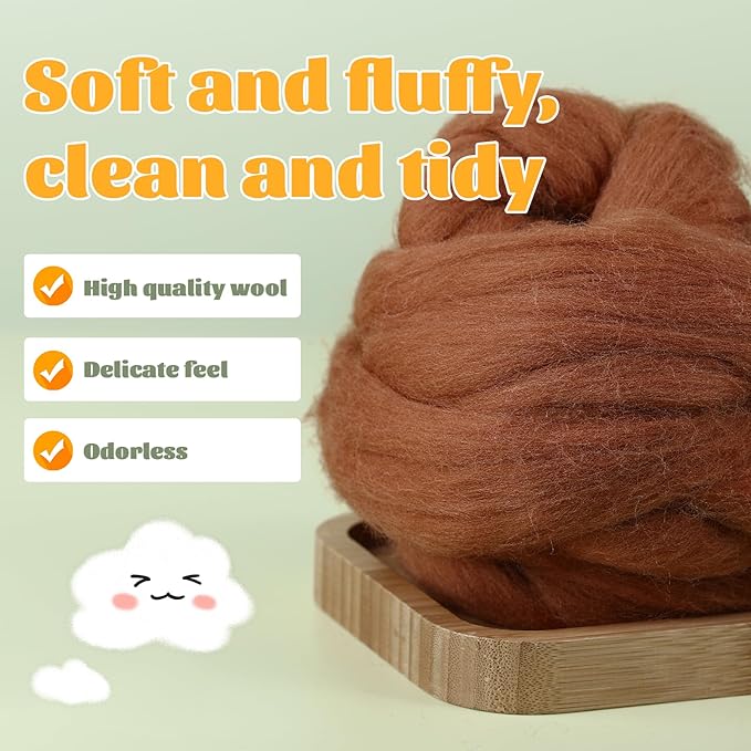 3.53oz Wool Roving Yarn, Wool Felting Supplies, Pure Wools, Chunky Yarn, Spinning Wool Roving for Needle Felting Wet Felting DIY Hand Spinning (Dark Coffee)