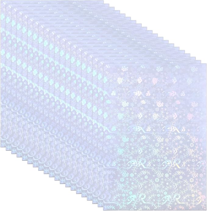 PATIKIL 8.3x5.8" Holographic Sticker Paper, 20Sheets A5 Polypropylene Self-Adhesive Transparent Waterproof Laminate Overlay Film for Photo Cards Scrapbook Decorations, Christmas Ribbon