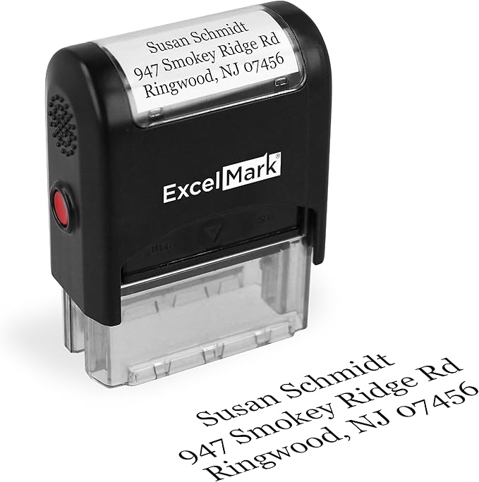 ExcelMark Custom Stamp – Clear & Crisp Impressions – Personalized Self-Inking Rubber Stamp – Use for Address Stamp and More (Small)
