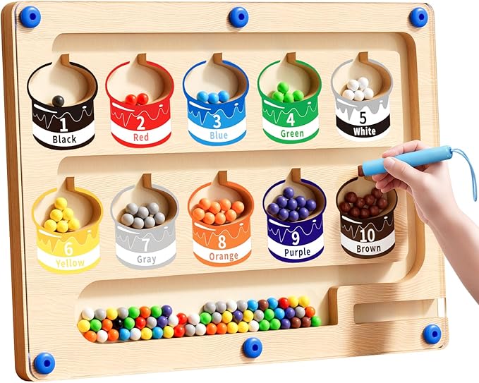 Magnetic Color and Number Maze-Montessori Toys for 3 4 5 Year Old, Educational Wooden Puzzle Board for Preschool Learning, Fine Motor Skills Toy for Toddler, Counting Matching Games for Boys Girls