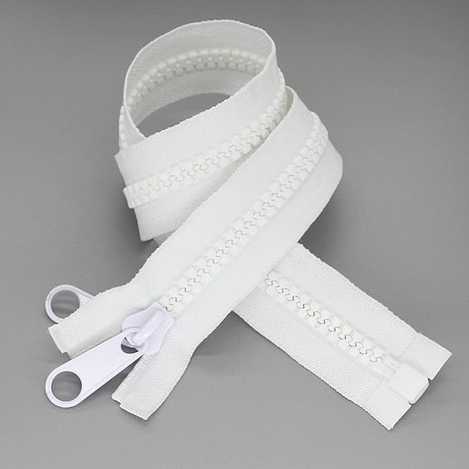 Leekayer 2PCS #10 40 Inch Heavy Duty Zippers for Sewing Separating Large Plastic Zipper White Tape with Double Pull Tab Slider, Sleeping Bag, Boat, Canvas, Cover, Trampoline, Dog Bed,Tent zipper 100cm