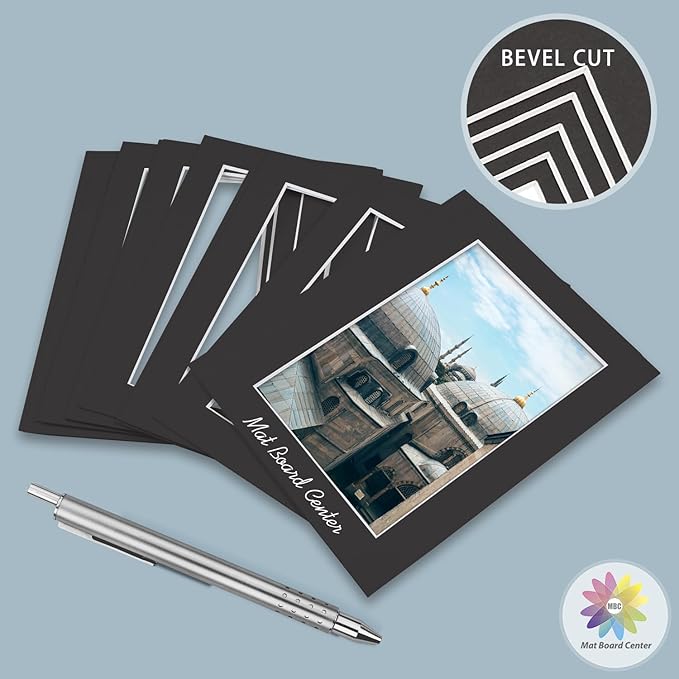 MBC MAT BOARD CENTER, 10 Pack 12x16 for 8x10 Black Picture Mats Frame Mattes, Bevel Cut, Acid Free, 4-ply Thickness