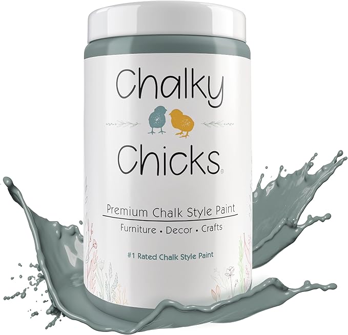Chalky Chicks All-in-One Chalk Paint for Furniture or Cabinet - 32 Fl Oz - Matte Finish Sea Glass (Light Blue) for Metal, Wood Furniture Paint - No Sanding All-in-One for Home Decor & Crafts, USA Made