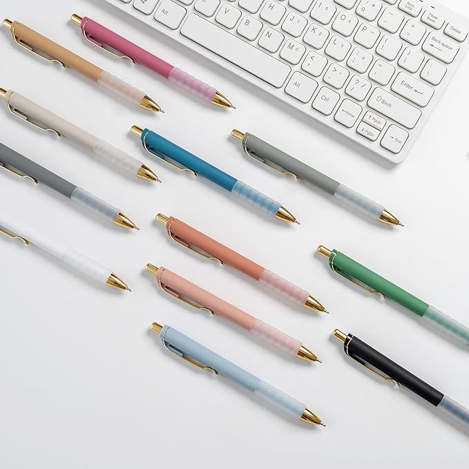 Linbsunne Ballpoint Pens Black Medium Point 1mm with Super Soft Grip Ball Point Pen for Men Women Retractable(gold-18 pcs)