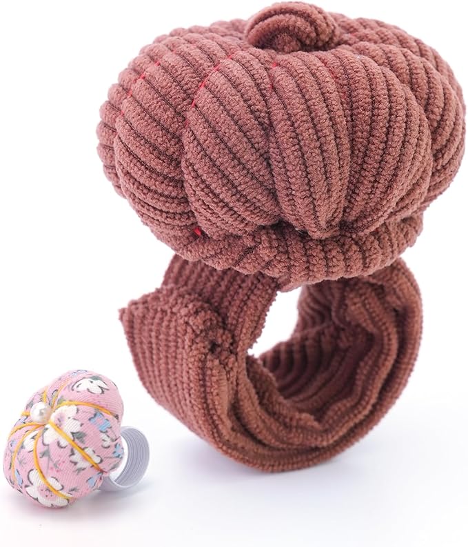 Wrist Pin Cushions, Sewing Needle Cushion kit with 1Pcs Elastic Strap Finger Ring Pincushions, Adjustable Strap Handcraft Needles Holder for Sewing and Quilting. (Coffee)