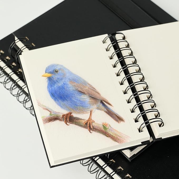 CuppaClip Sketch Book Hardcover Drawing Pad 300GSM Acid-Free Paper Spiral Bound Sketchbook 50 Sheets/100 Pages Art Supplies (Spiral Binding, 8.3x11.8in)