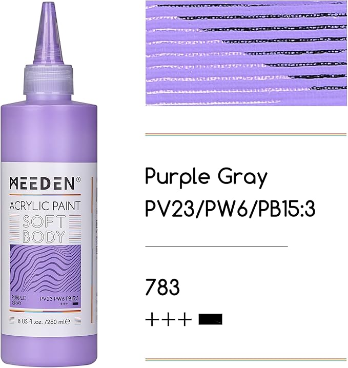 MEEDEN Purple Gray Acrylic Paint: Matte Finish - 250ml/8.45oz Soft Body Bulk Acrylic Colors in Ergonomic Bottle - Fluid Flow Art Paints for Artists Canvas Painting