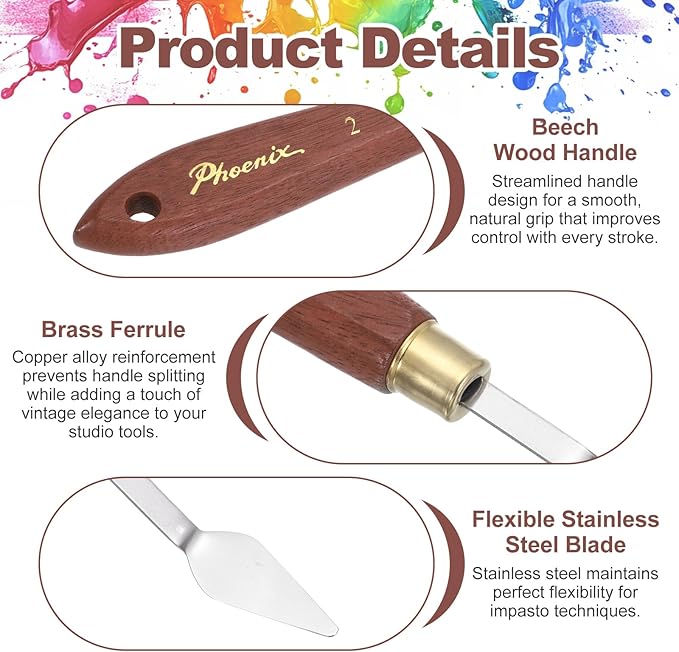 MECCANIXITY Pack of 1 Palette Knife No.2, 6.7" Long Palette Knives with Stainless Steel Flexible Spatula Pallet Knife and Wood Handle for Scraping, Mixing, Oil Acrylic Painting Canvas