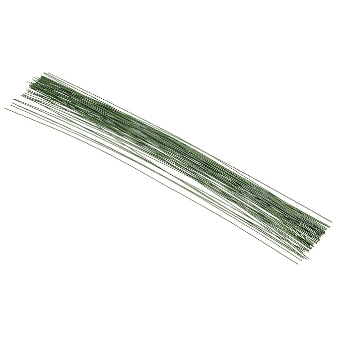 PATIKIL 24 Gauge 16" Floral Stem Wire, 100 Pcs Paper Wrapped Iron Artificial Flower Stem Accessories for DIY Bouquet Stem and Craft Decoration, Dark Green