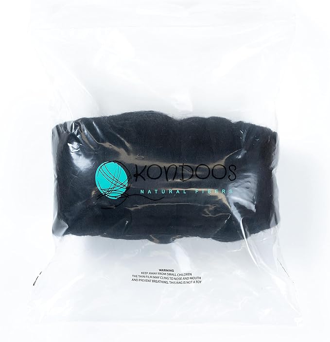 Colored Natural Wool roving, 1 lb. Best Wool for Needle Felting, Wet Felting, handcrafts and Spinning. (Total Black, 1 lb)