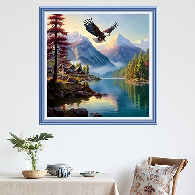 DMCVIVR Stamped Cross Stitch Kits for Adults Beginners Embroidery Kits 11CT Needlepoint Kits Cross Stitch Patterns Embroidery Patterns&Eagles Enjoy The Scenery 18x18 inch