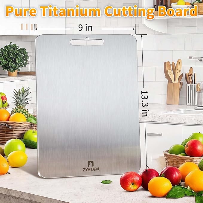 Pure Titanium Cutting Board, Stainless Cutting Boards for Kitchen, Double-Sided Food Grade Chopping for Meat, Vegetable & Fruit (10 * 14 IN)